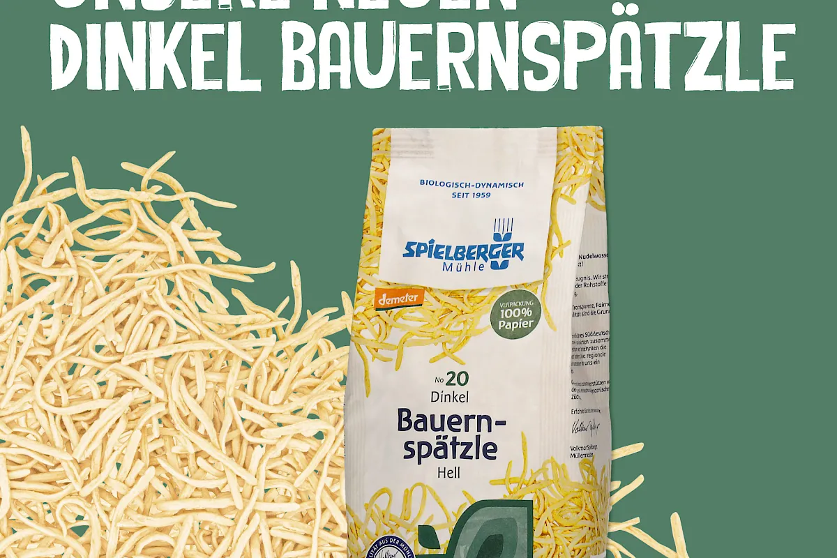 Neuprodukt der Spielberger M&uuml;hle: Dinkel Bauernsp&auml;tzle hell